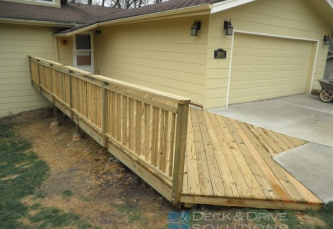 Angled Treated front deck with treated railing