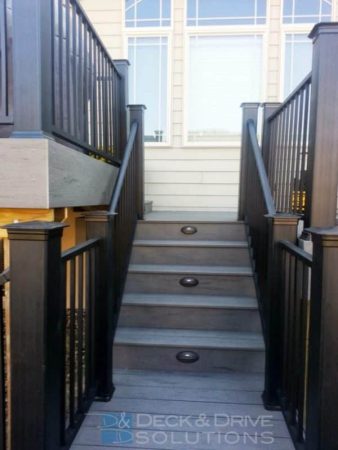 composite deck stairs with deck lighting