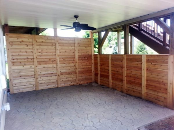 Cedar Privacy Wall with Under Deck Ceiling Zip Up System