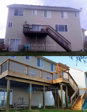 before and after of a custom deck