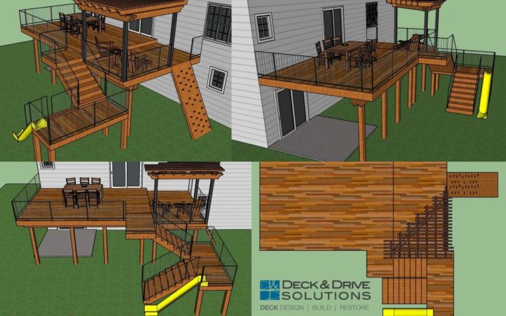 3D Deck design of rock wall and slide on a new deck