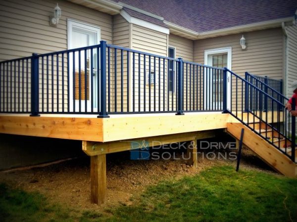 cedar deck with metal railing