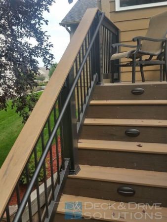 ADA Handrail on composite deck stairs and Timbertech's Builder Railing