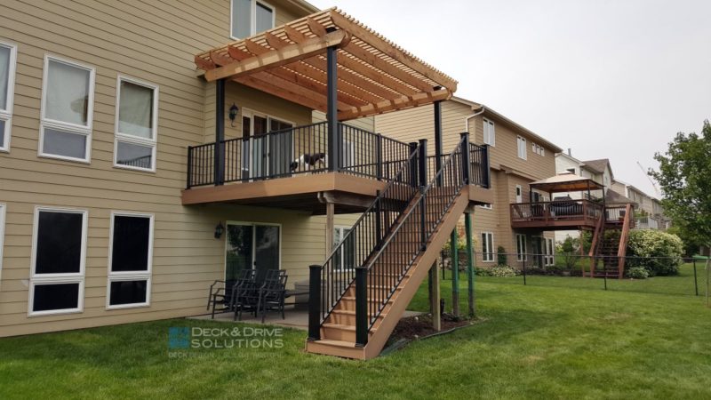 New Composite deck and stairs with Cedar Pergola above
