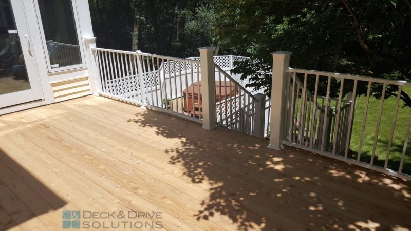 cedar deck with westbury metal white railing