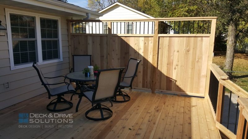 Custom Privacy Wall with Vertical Cedar Pickets and Metal top spindles