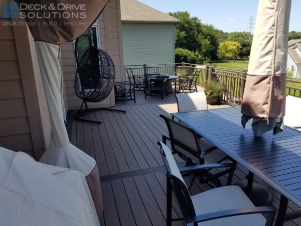 Timbertech deck with dining set, floating chair, fully furnished