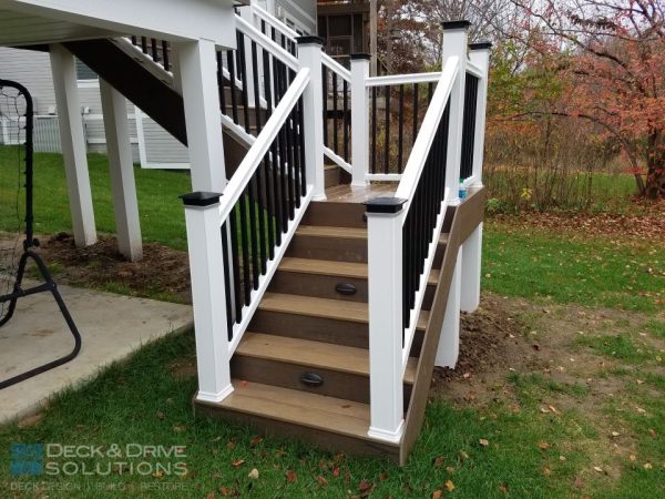 Timbertech stair lights on composite deck stairs