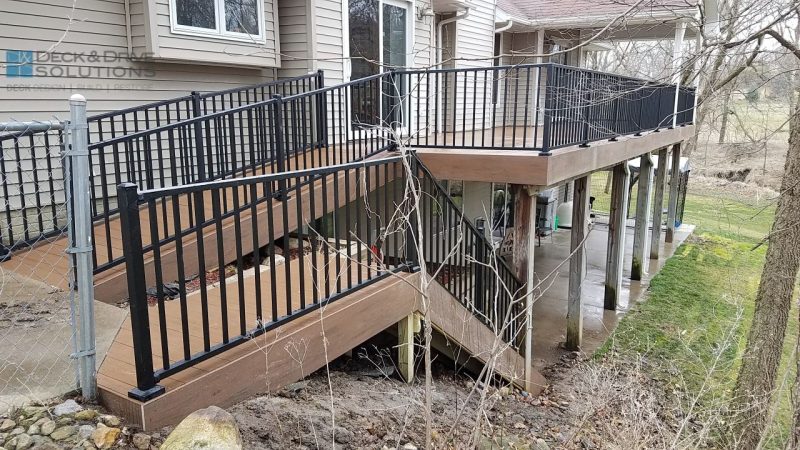 composite deck stairs over sloping ground
