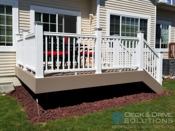 White Composite Railing from Timbertech and Sandy Birch Fascia