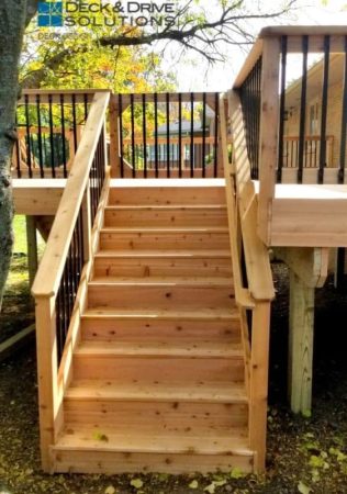 cedar deck stairs with grip-able handrail for ADA