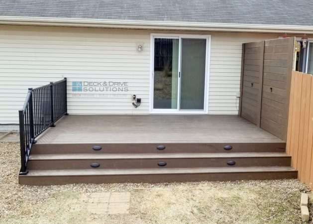 Long composite deck stairs with lighting