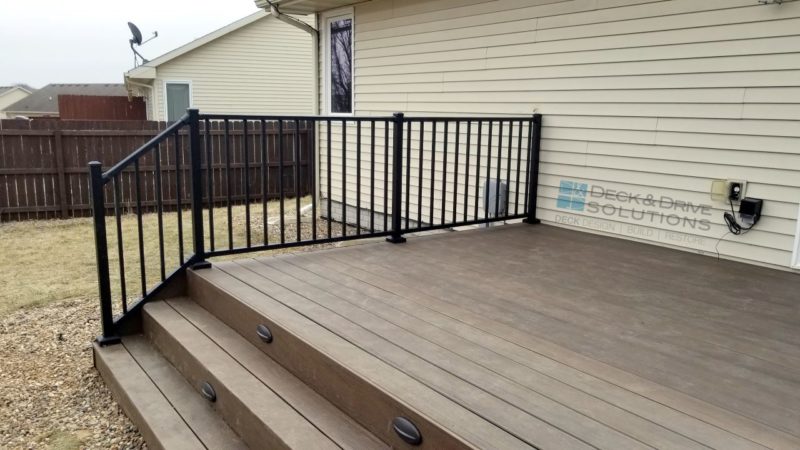Wide Deck stairs with composite and black metal Westbury Railing
