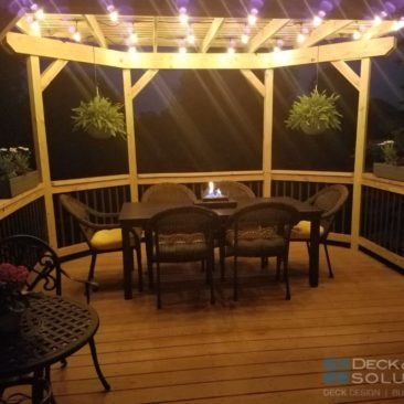 Pergola Lighting on a treated deck with table and chairs