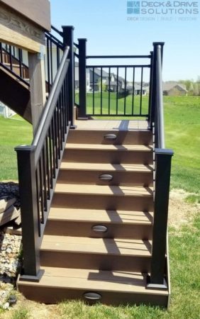 composite deck stairs with stair riser lighting