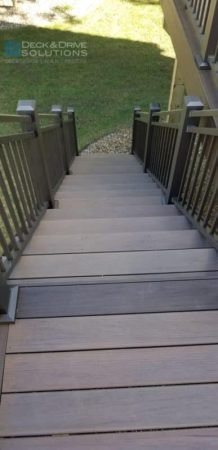 Accent board on top of deck stairs