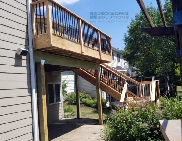 Walkout deck with stairs and landing, cedar decking
