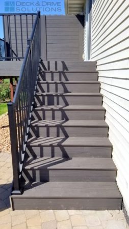 Deck Stairs with espresso and black metal railing