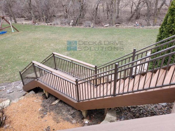 Deck Stairs with center bridge over landscaping