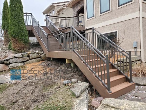 Deck Stairs with center bridge over landscaping