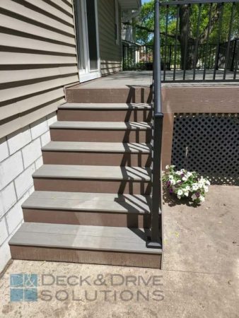 Timbertech Silver Maple stair treads and rustic elm stair risers 