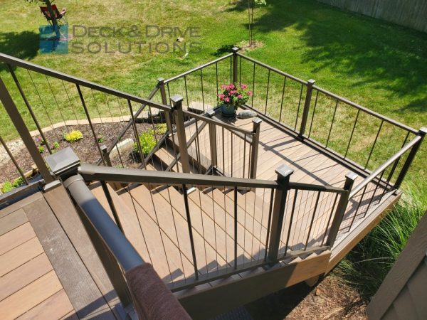 composite timbertech deck stairs with westbury Verti Cable Railing