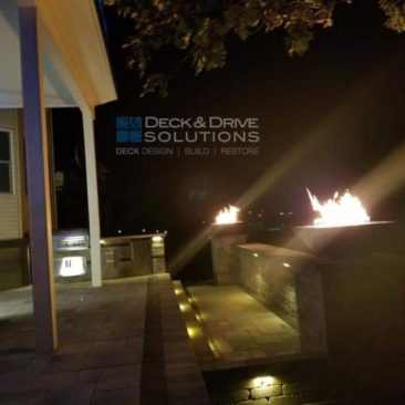 Fire with Gas Fire Bowl on Custom Patio Wall