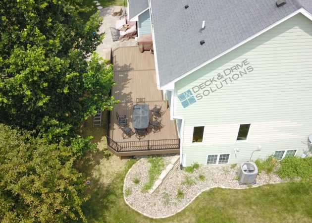 Backyard arial of New composite Deck and patio