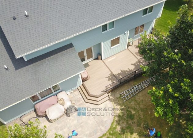 Backyard arial of New composite Deck and patio