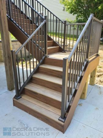Timbertech Tigerwood deck stairs with Bronze Aluminum Railing