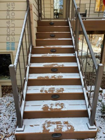 Snow on Timbertech composite stairs