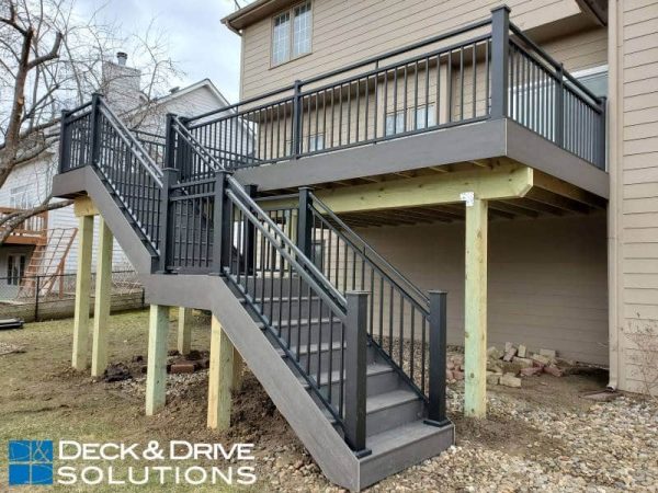Deck stairs with aluminum railing