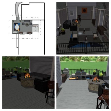 3D Deck Design with Fire Pit and Furniture Layout