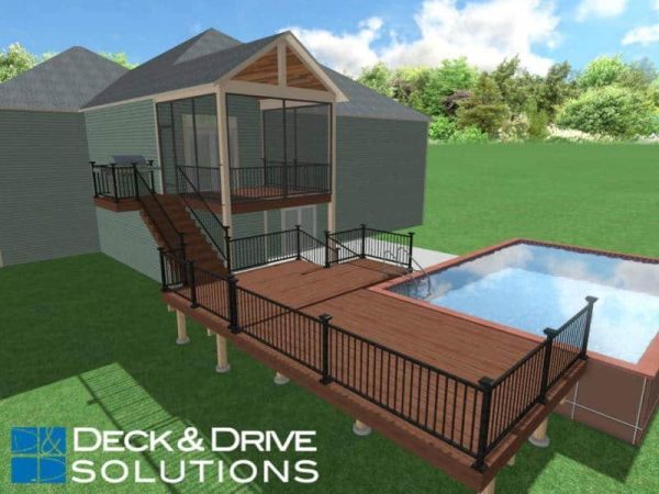 3D Deck Design with Pool and Covered Deck
