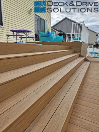 Wide Deck Stairs on Multi-level deck composite