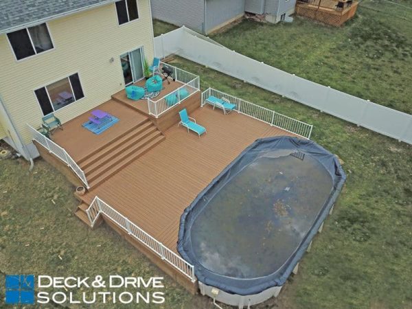 Composite Deck around above ground pool, multi level deck