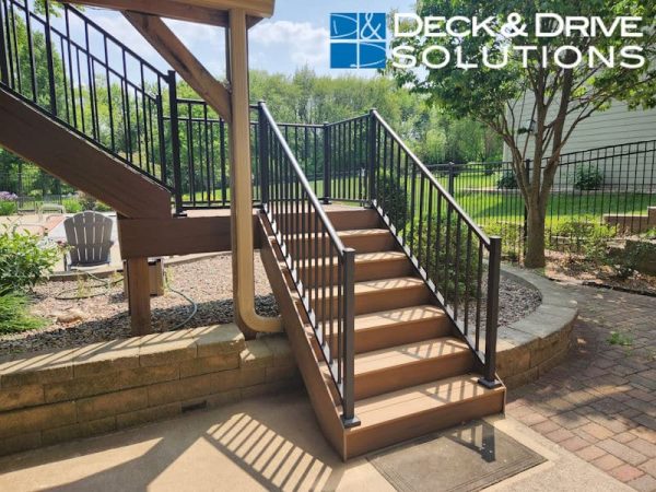 composite deck stairs to patio below