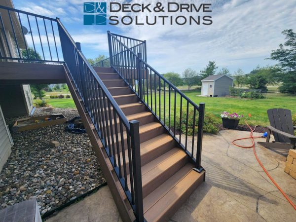 deck stairs with dark risers and lighter treads