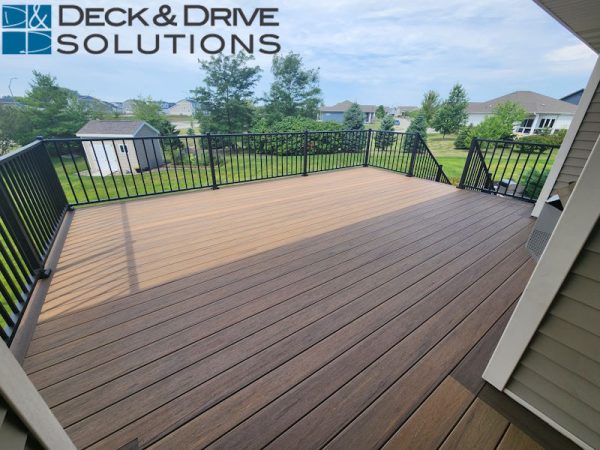 full view decking with composite decking and green yard