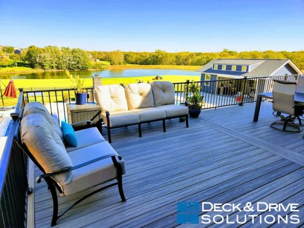 outdoor couch on trex deck overlooking golf course