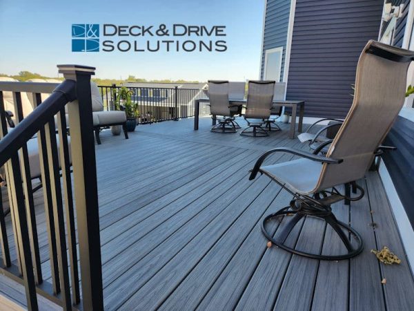 trex deck furnished on a cloudless day