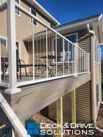 Westbury White VertiCable Railing on Driftwood Gray Decking