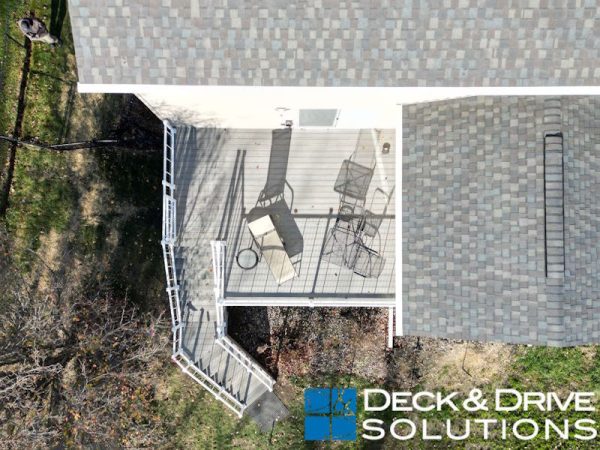 overview of new composite deck with angled stair landing