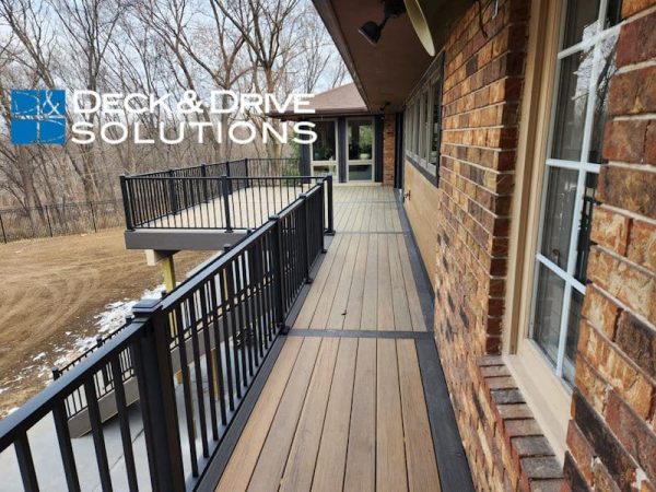 Composite Deck with Timbertech Decking Tigerwood with Espresso.  Trex black metal railing